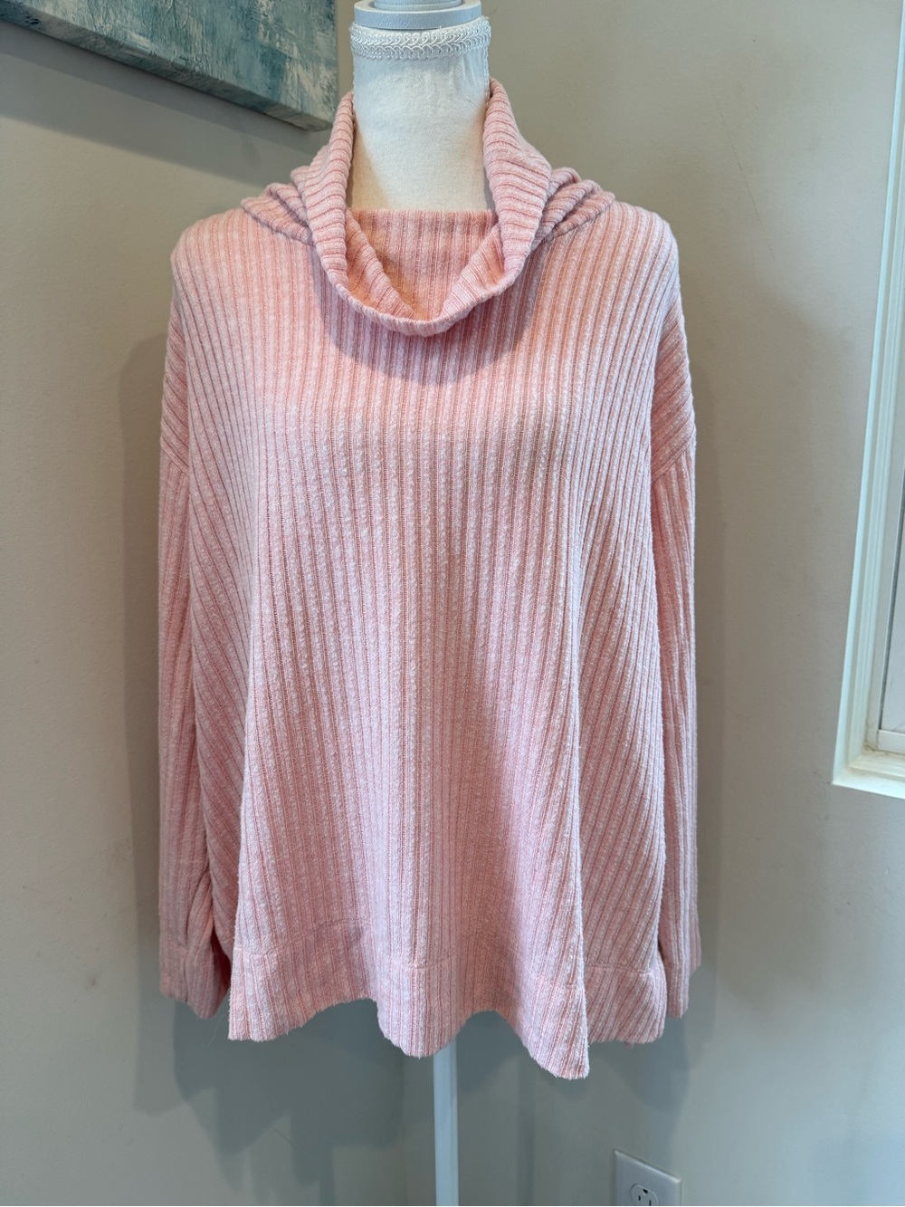 Anthropologie Maeve Ribbed Cowl Neck Sweater - Light Pink Small